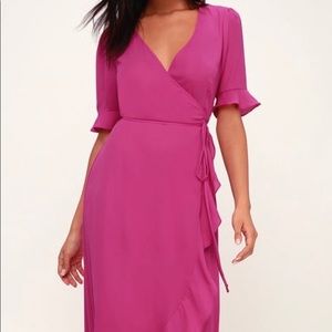 Magenta high-low wrap dress